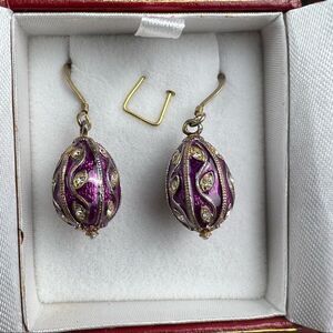 Earring’s National Geographic Oval Shaped Purple Clear Stone Gold Tone Fish Hook